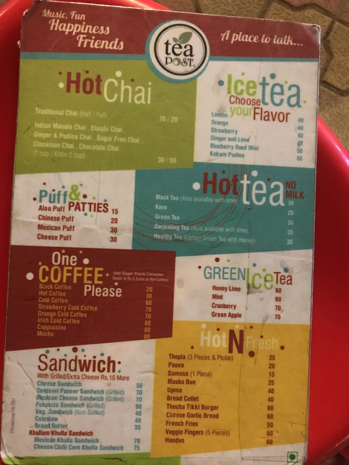Chai Post , Bharuch Cafe menu