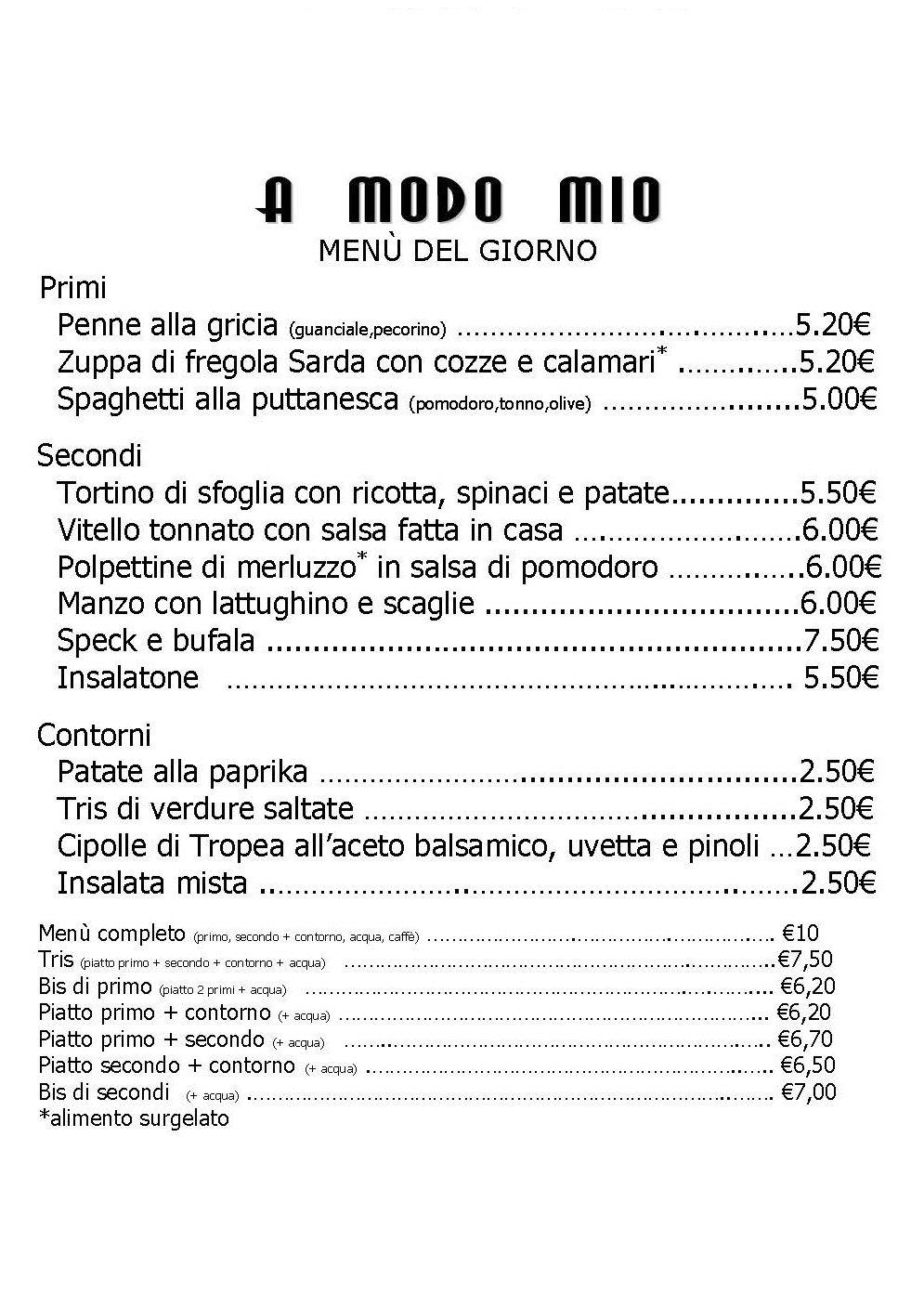 Menu di A Modo Mio 