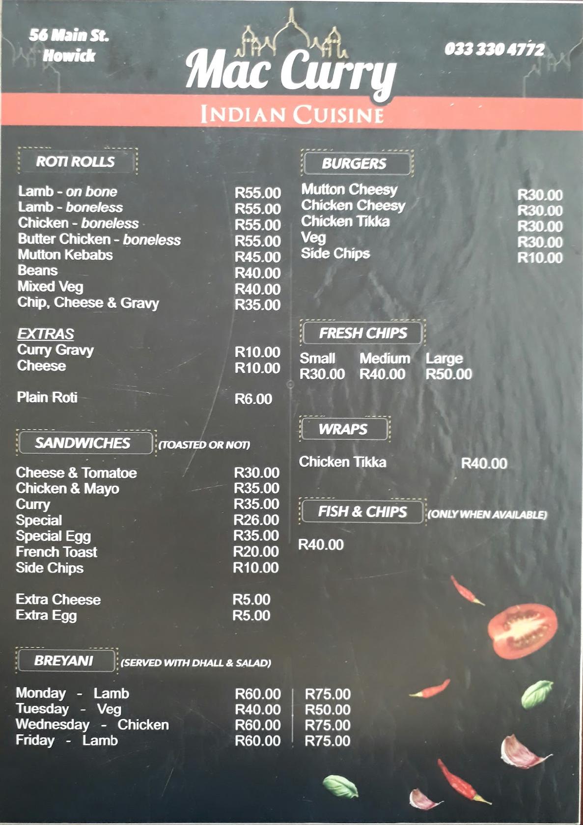 Mac Curry menu