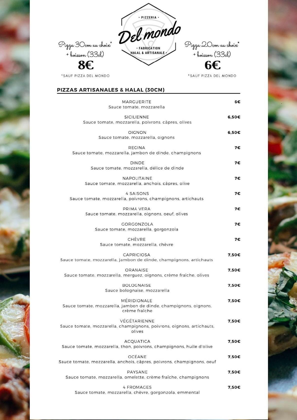 Menu de Pizzeria Del Mondo