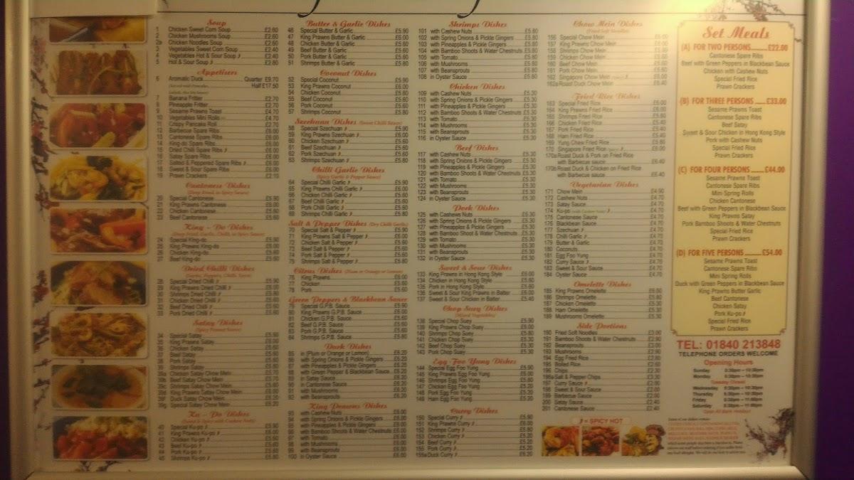 Menu at Hong Kong Island fast food, Camelford
