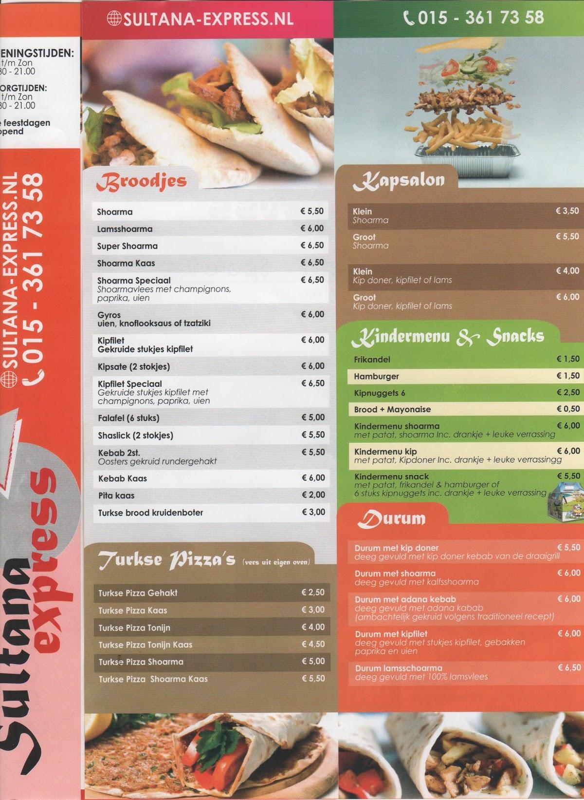 Menu de Sultana Express