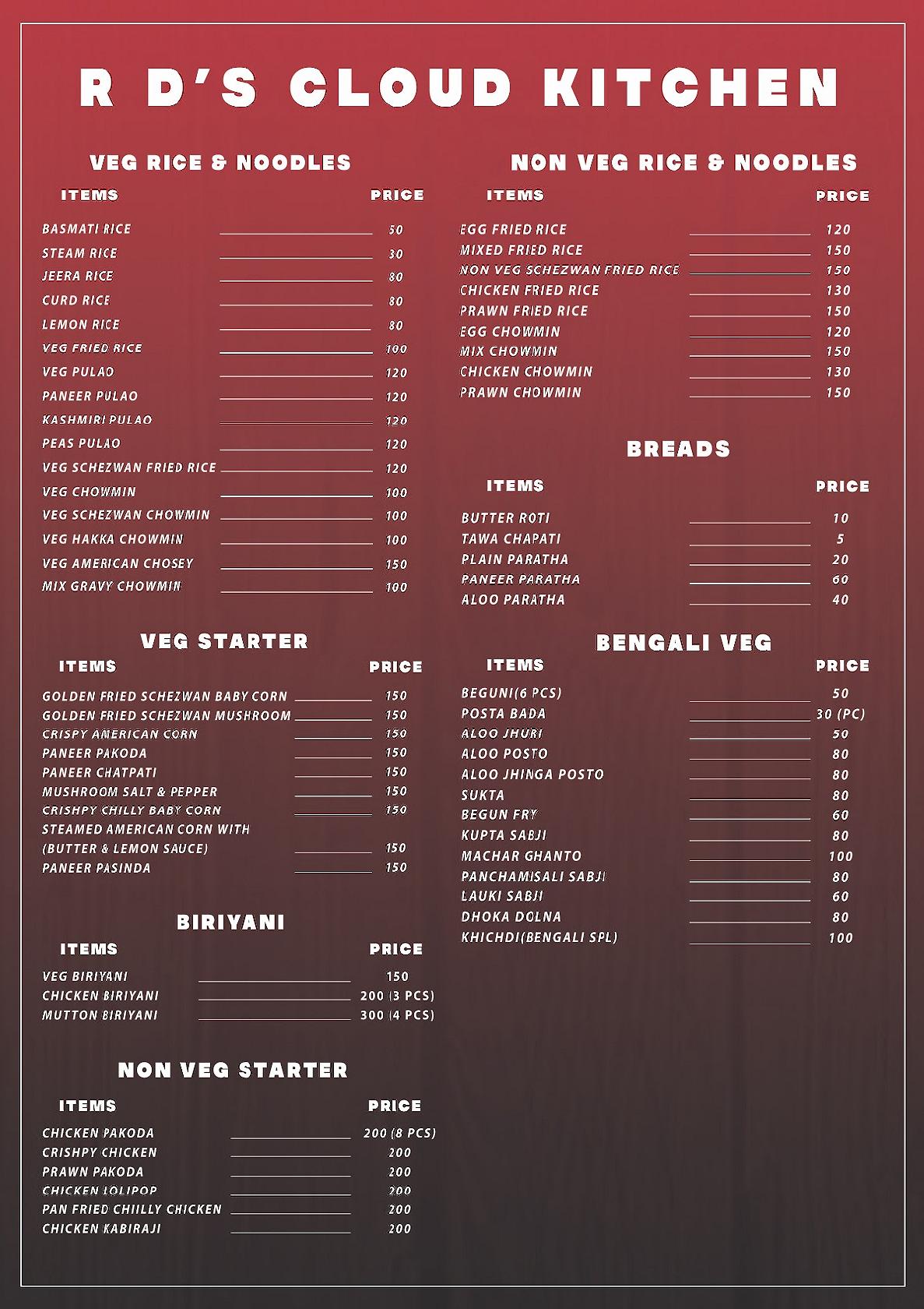 RD"s CLOUD KITCHEN menu