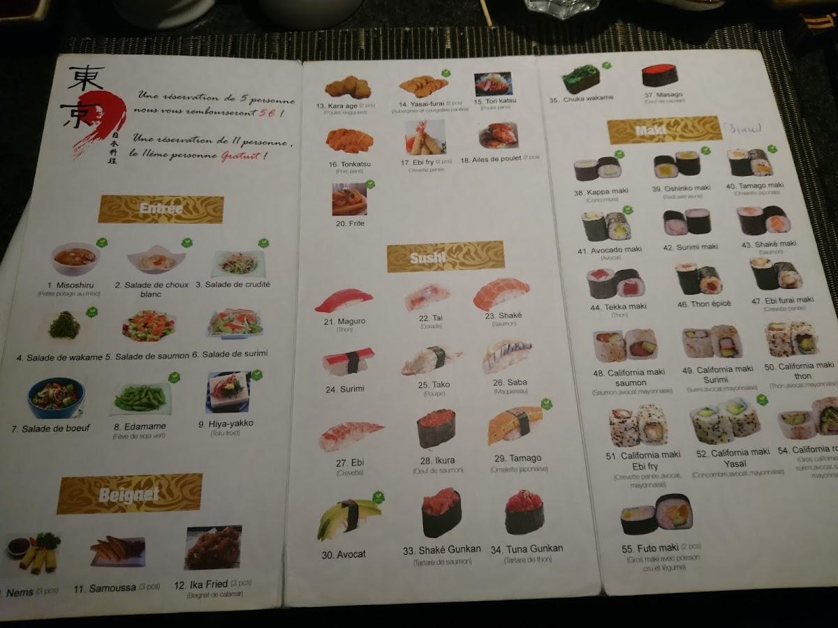 Menu de Le Tokyo