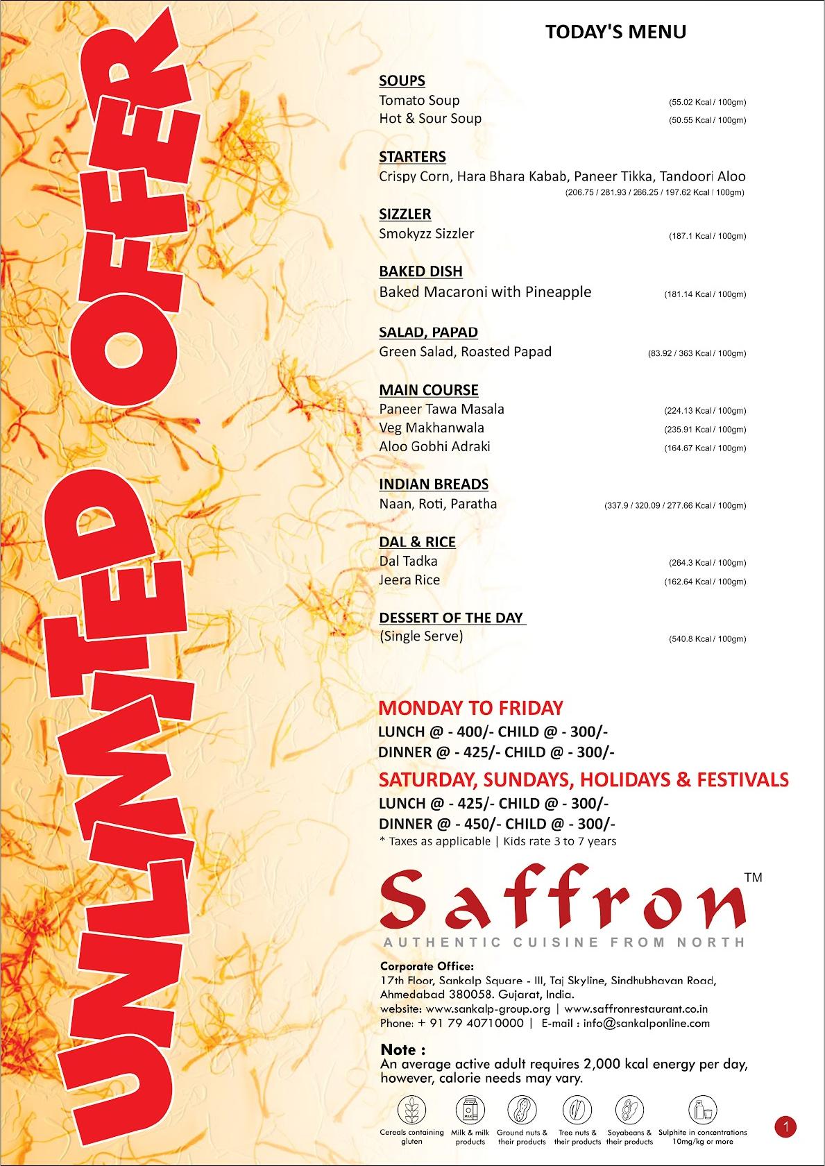 Menu at SAFFRON RESTAURANT MANINAGAR, Ahmedabad
