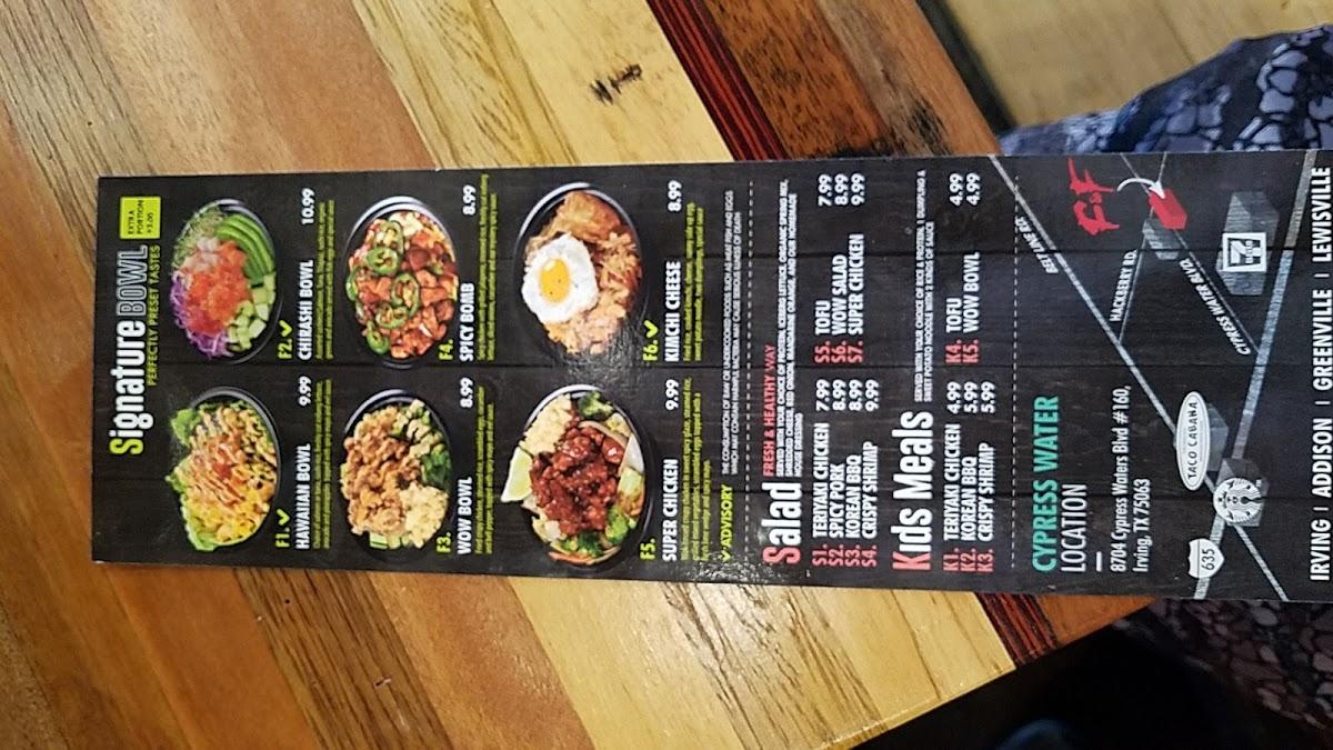 Carta de F&F Japanese Grill