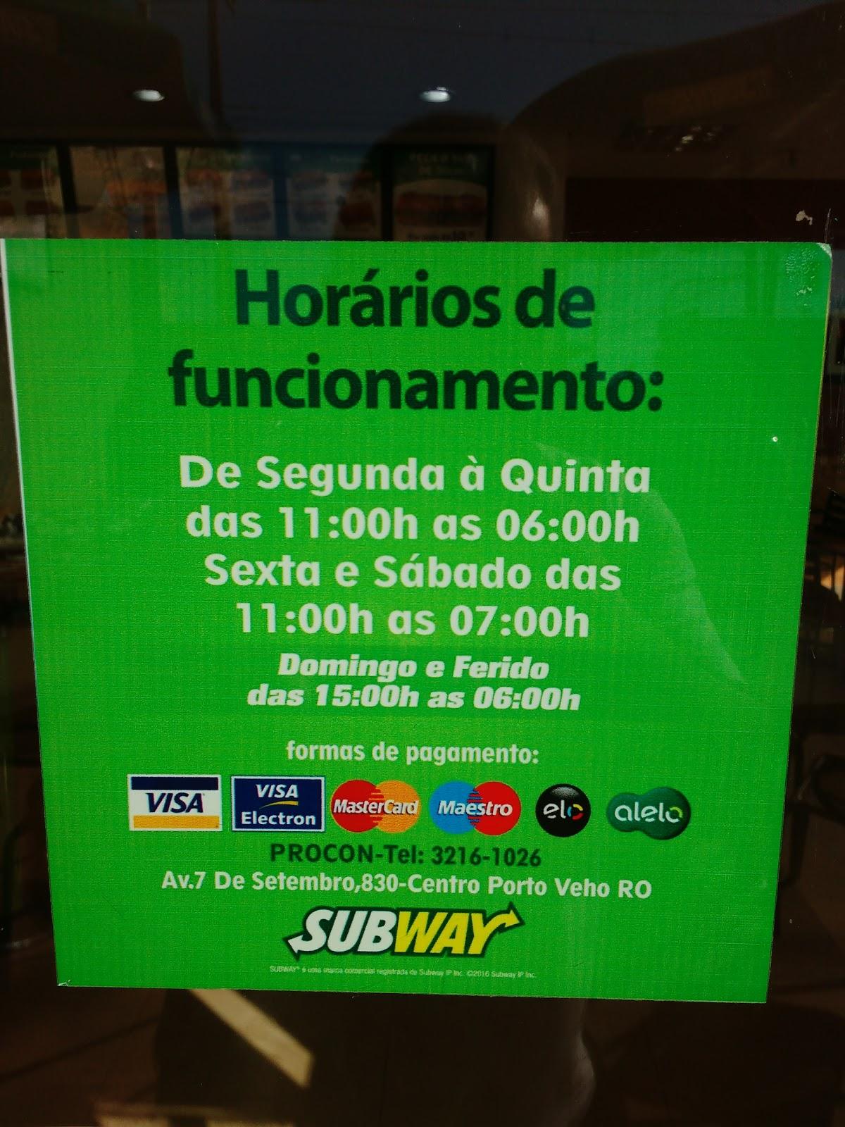 Subway cardápio