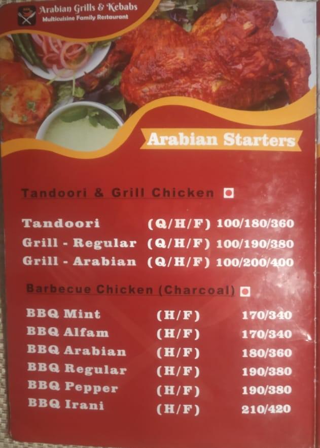 Menu at Arabian grills and kebabs, Chennai, No3