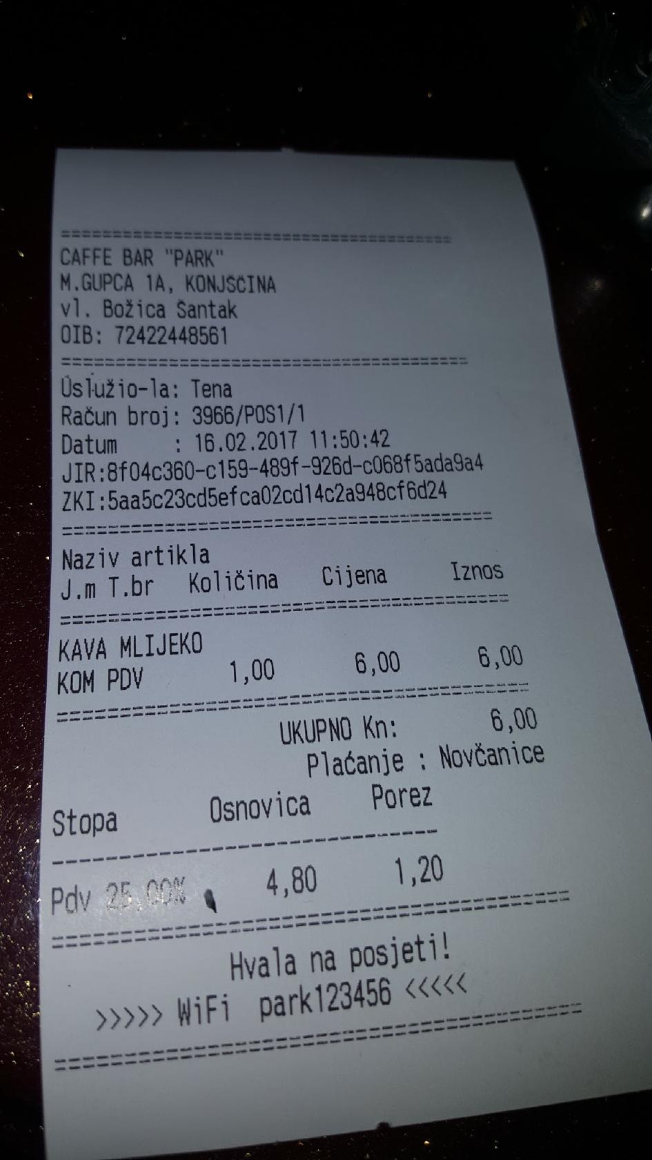 Menu di Caffe Bar "Park" 