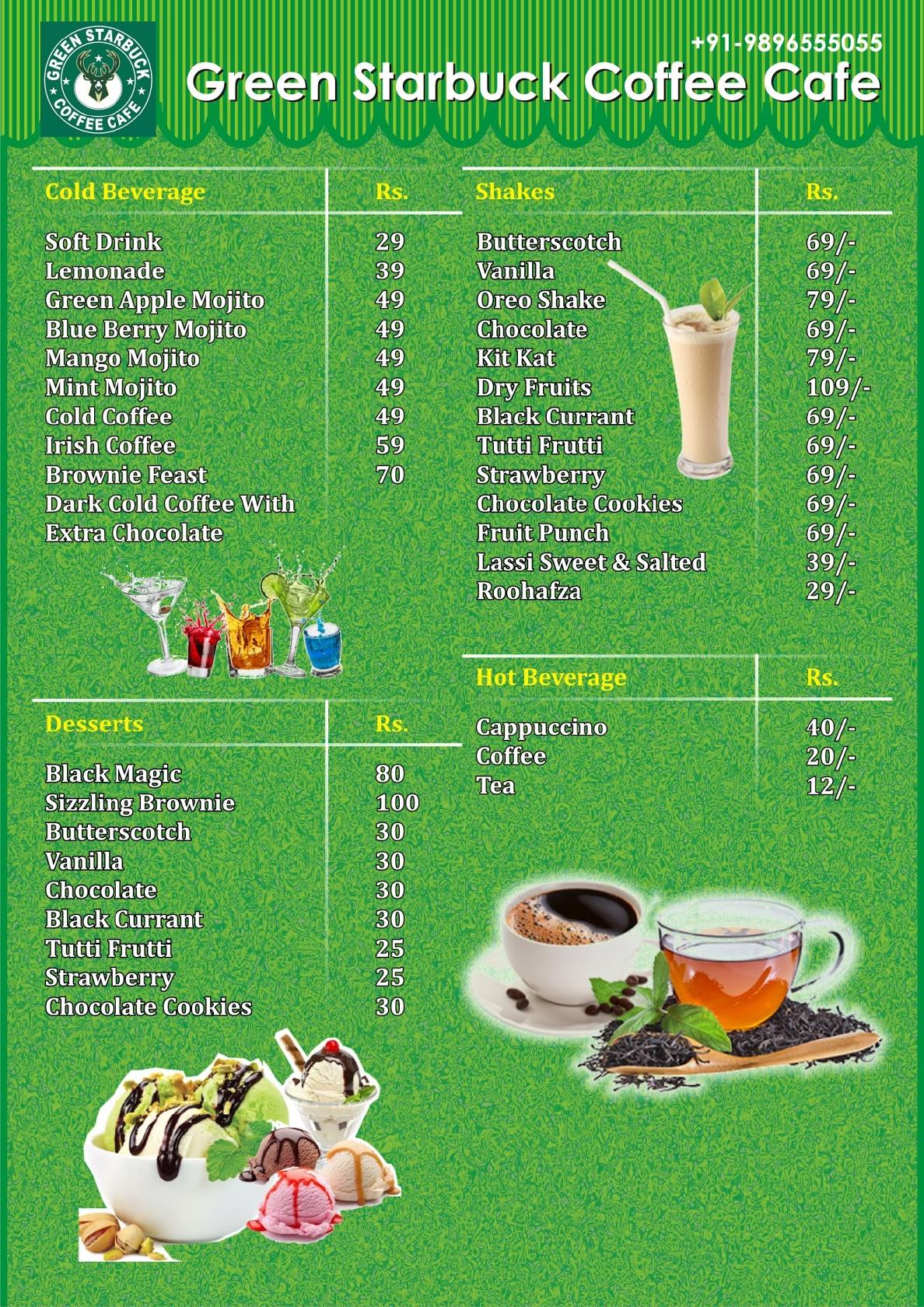 GREEN STARBUCK COFFEE CAFE menu