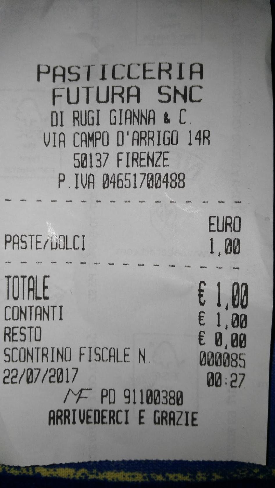 Menu di Futura Pasticceria 