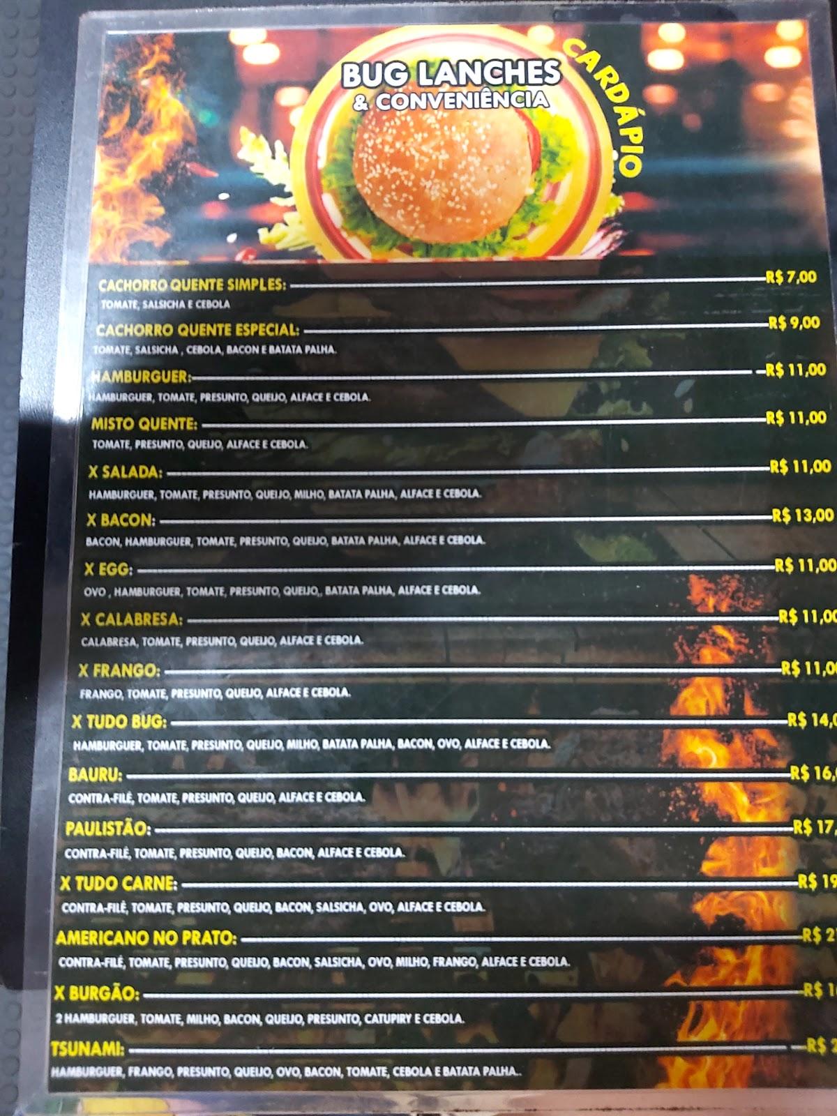 Bug Lanches & Conveniência cardápio