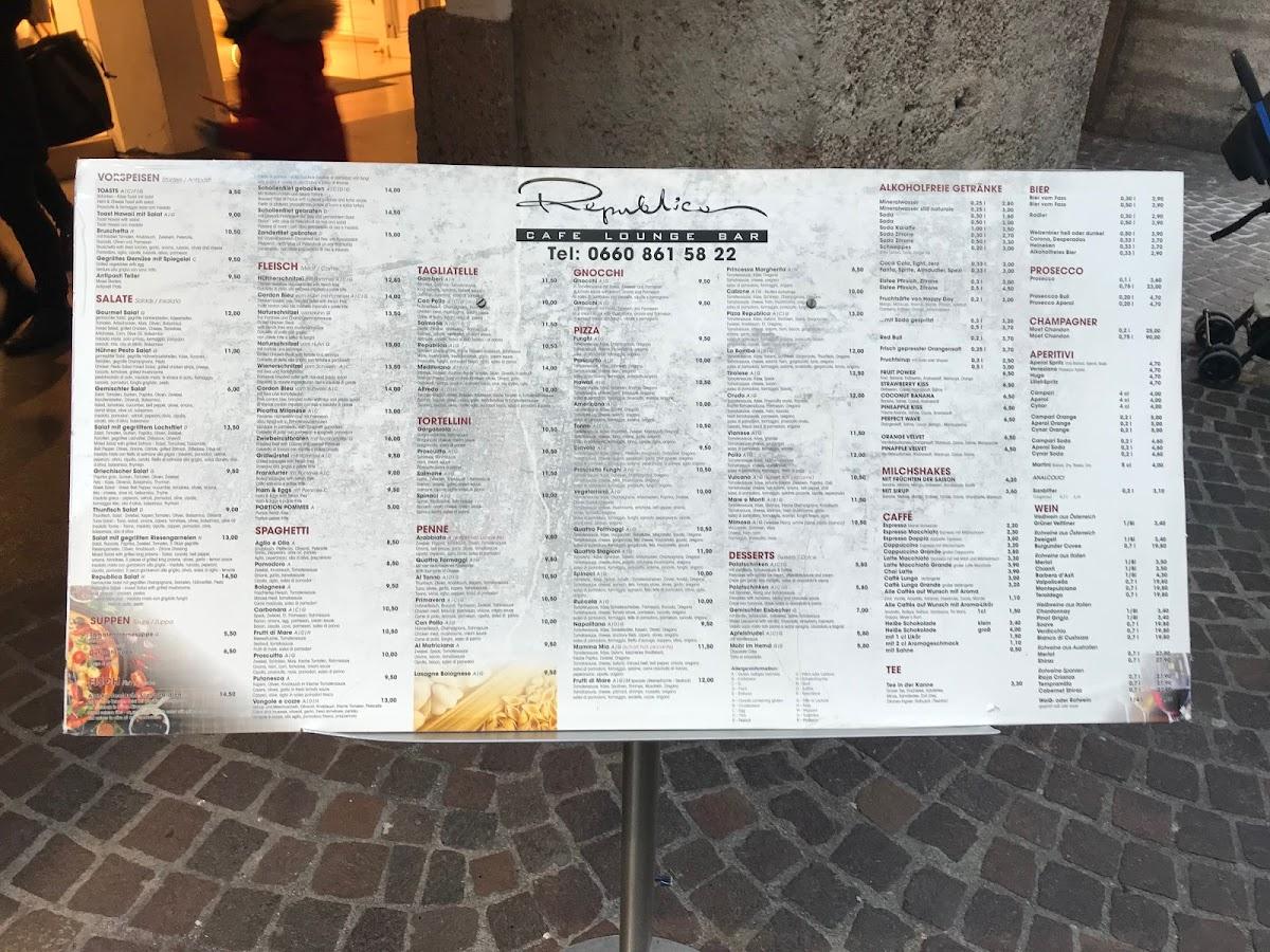 Menu de La Republica - Cafe Lounge