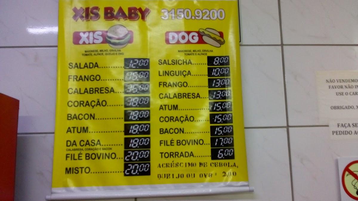Xis Baby cardápio