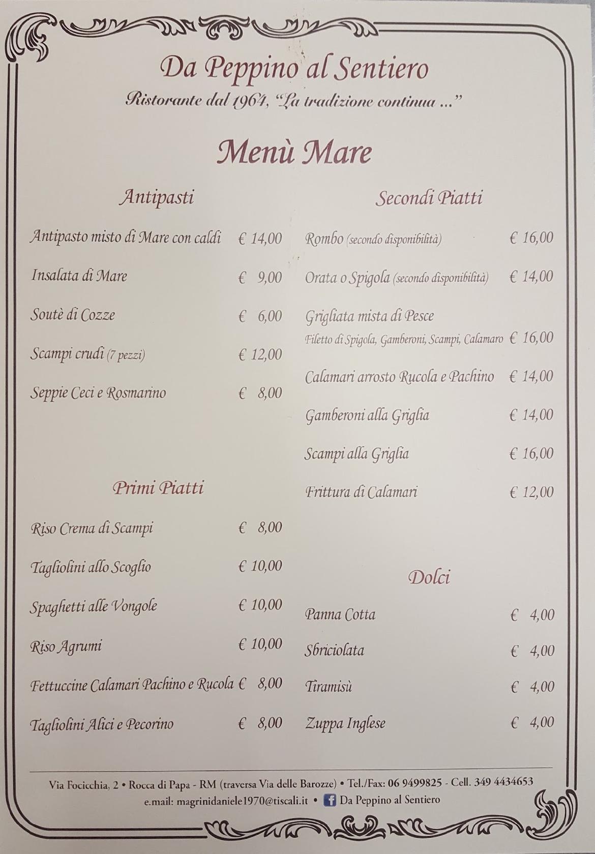 Menu di Da Peppino al Sentiero 