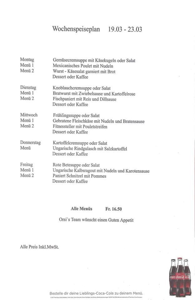 Menu di Orsi‘s Bistro Winterthur 