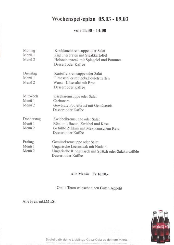 Menu di Orsi‘s Bistro Winterthur 