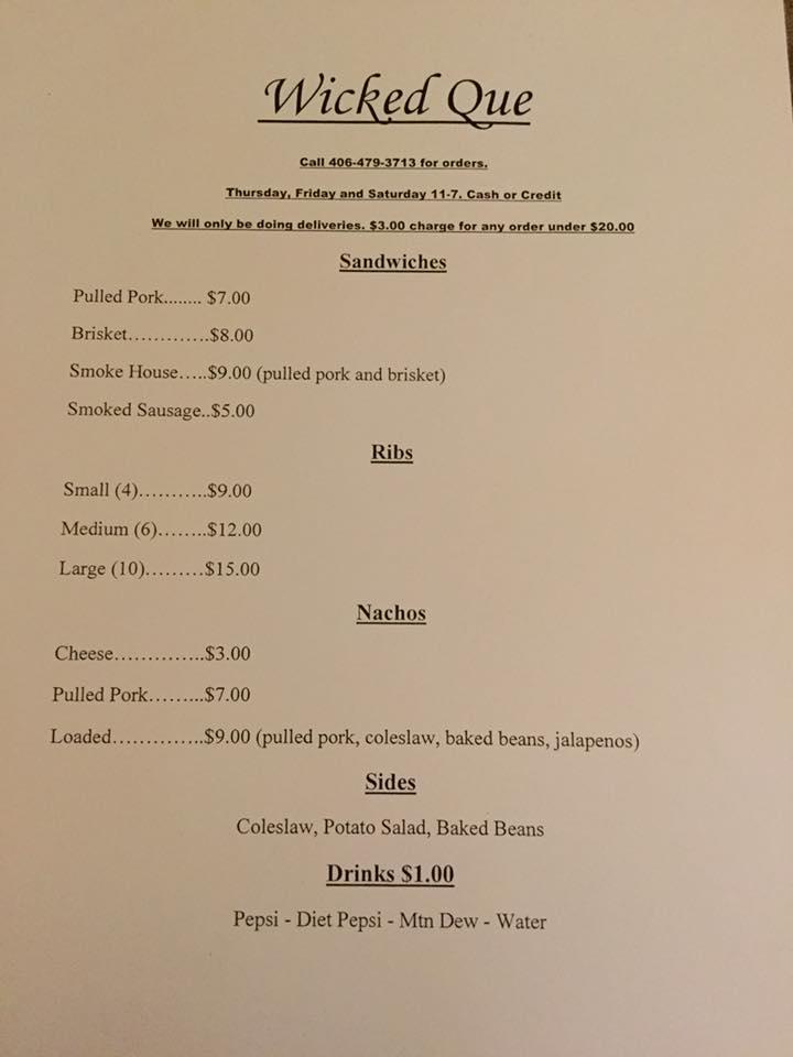 Wicked Que menu