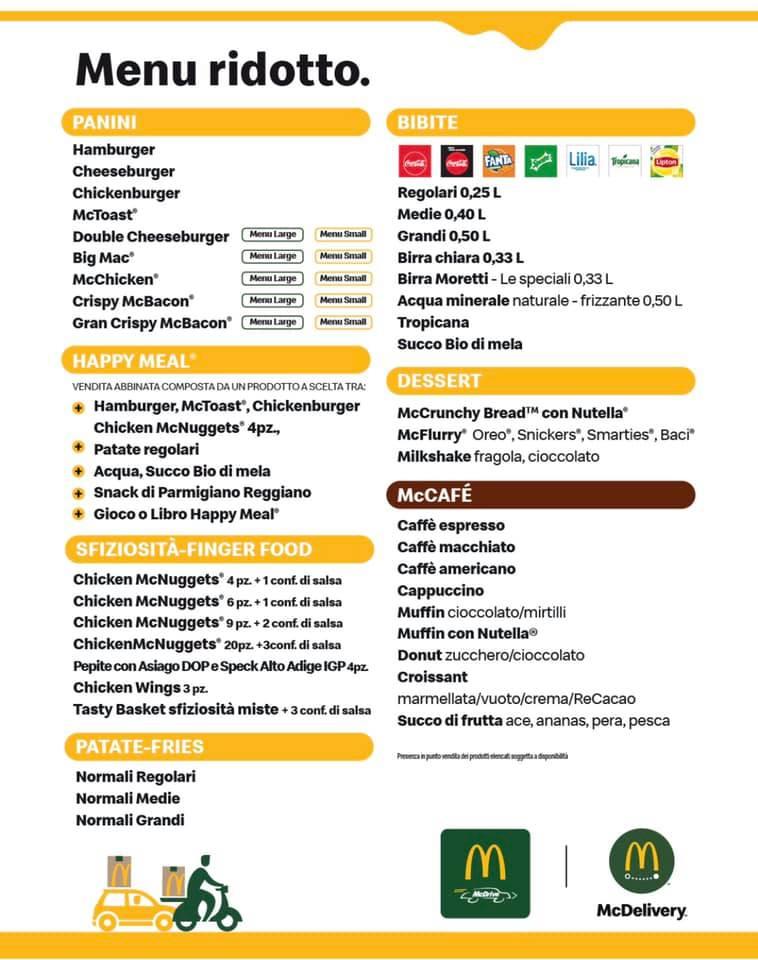 Menu di McDonald's - Aprilia Vallelata 
