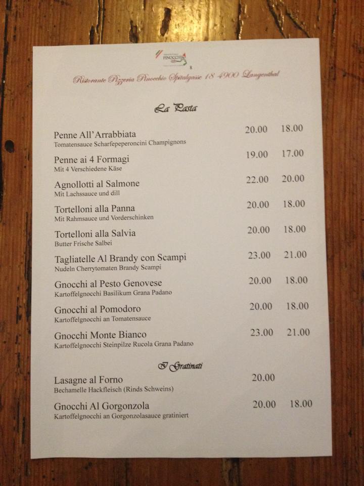 Menu di Ristorante Pizzeria Pinocchio 