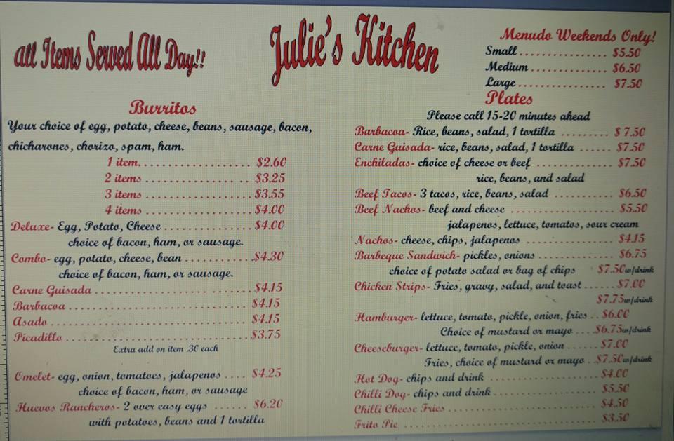 Carta de Julie's Kitchen