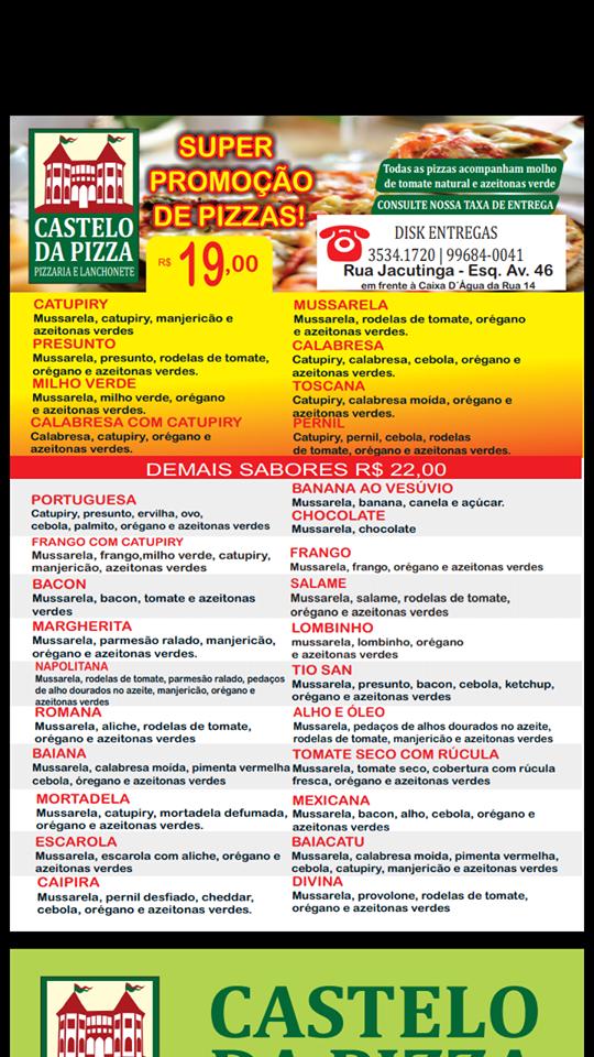 Castelo Da Pizza Pizzaria & Lanchonete cardápio