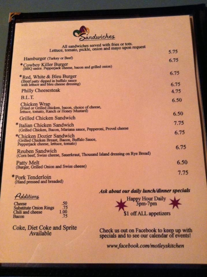 Carta de Motley's Kitchen