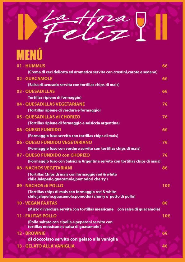 Menu di La Hora Feliz Como 