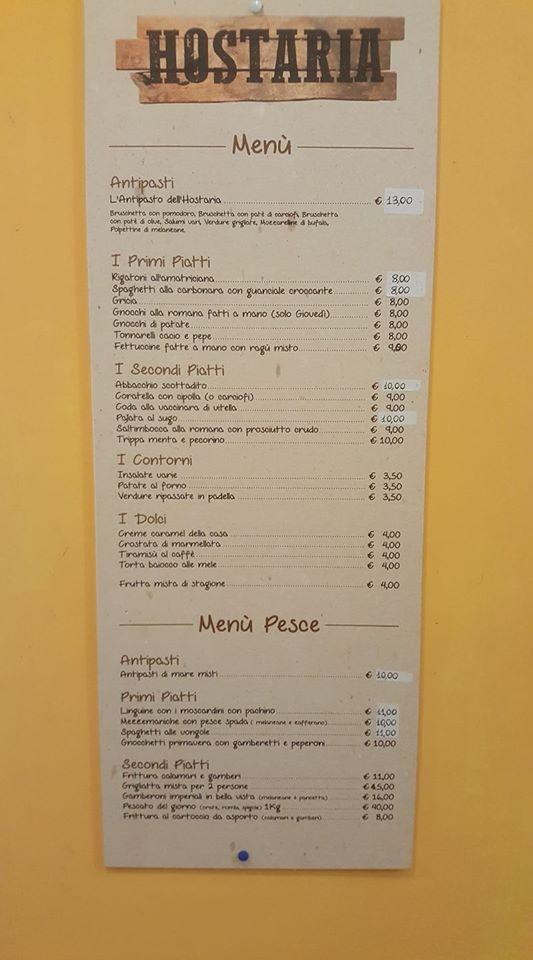 Menu di Hostaria 
