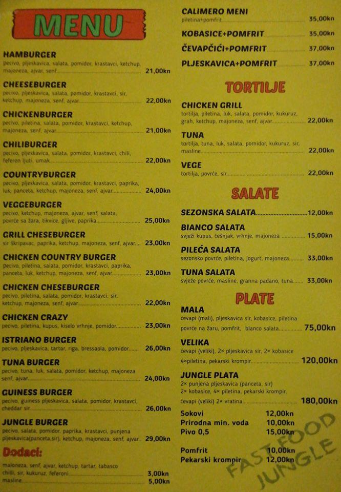 Menu di Fast Food Jungle 