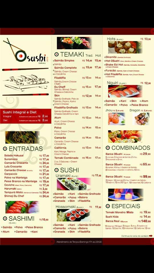 Osushi menu