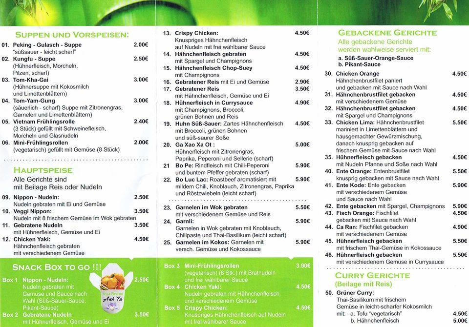 Speisekarte von Asia Bistro Anh Tu restaurant, Leipzig