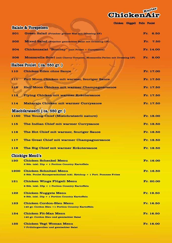 Menu di ChickenAir Bäch Bäch 