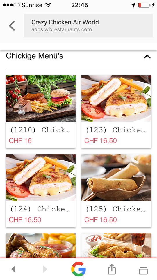 Menu di ChickenAir Bäch Bäch 