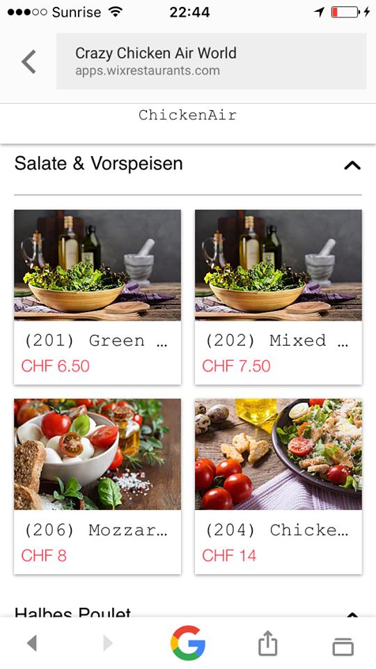 Menu di ChickenAir Bäch Bäch 