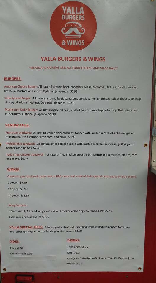 Carta de Yala Burgers Fries & Wings Halal LLC