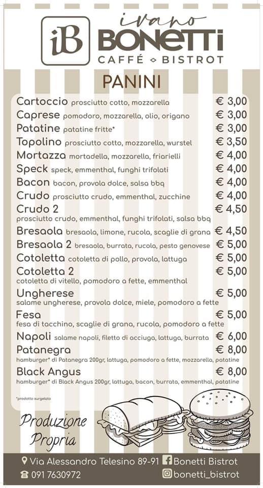 Menu di Bonetti Bistrot Palermo 