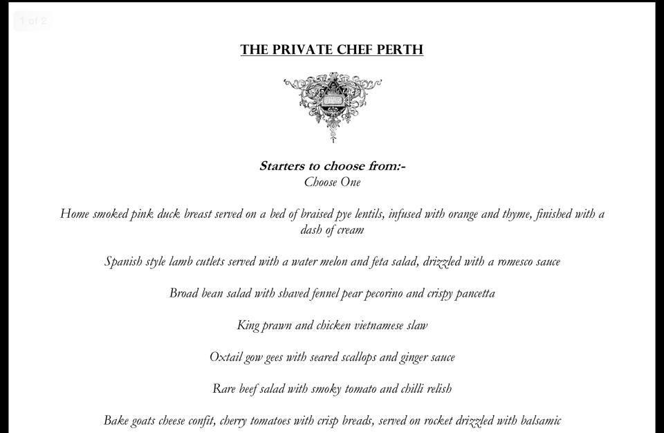 Carta de The Private Chef