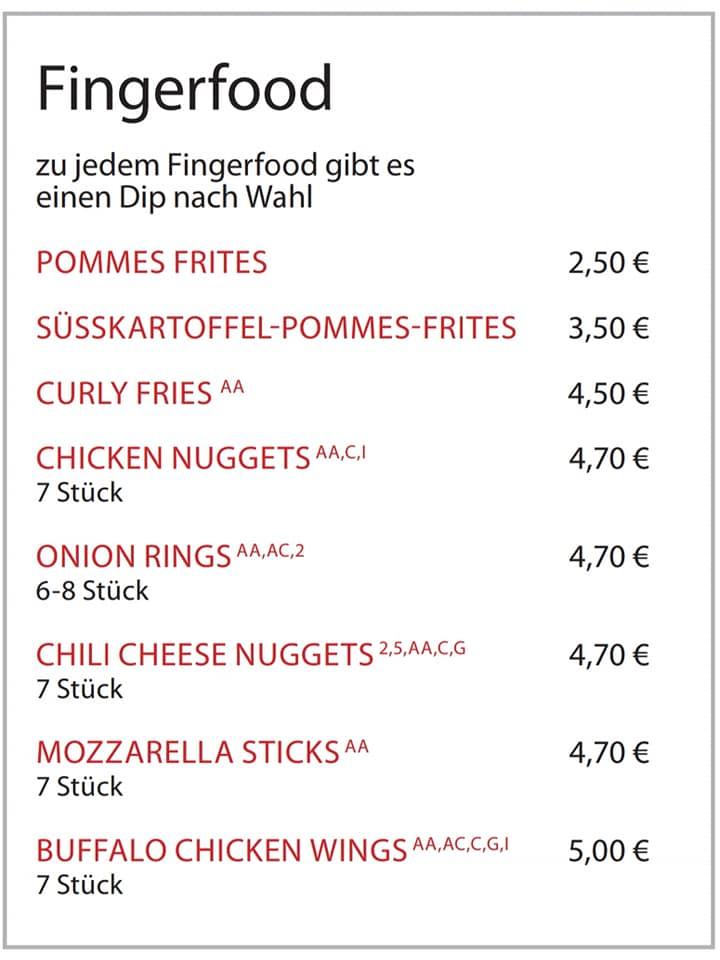 Sportsbar Time Out menu