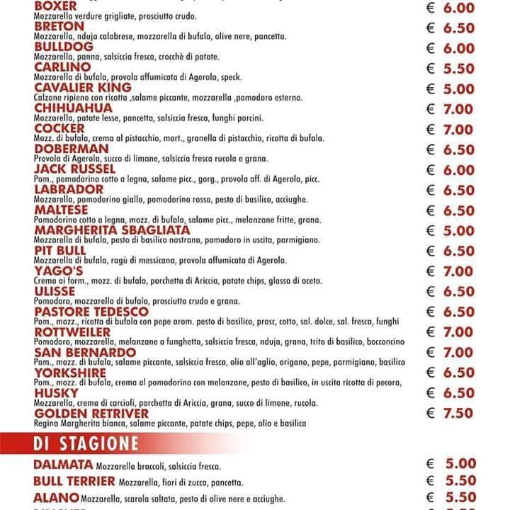 Menu di Yago's Pizza 