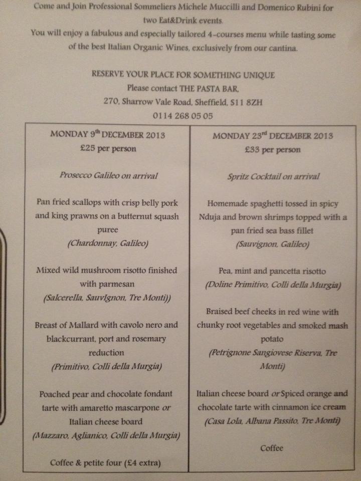 Pasta Bar menu