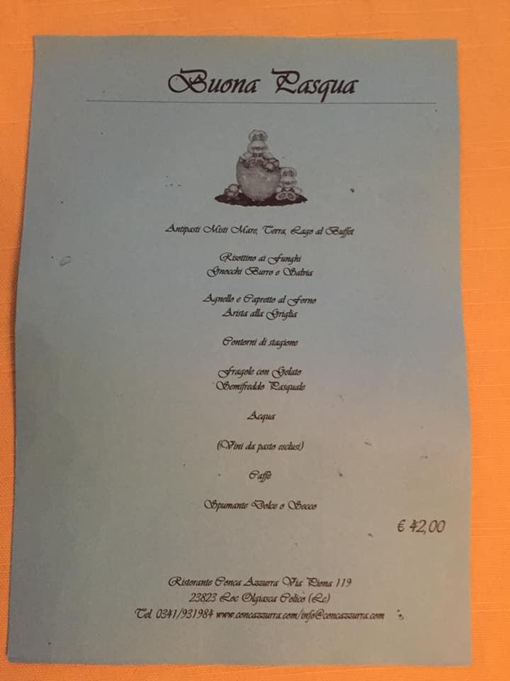 Menu di Conca Azzurra 