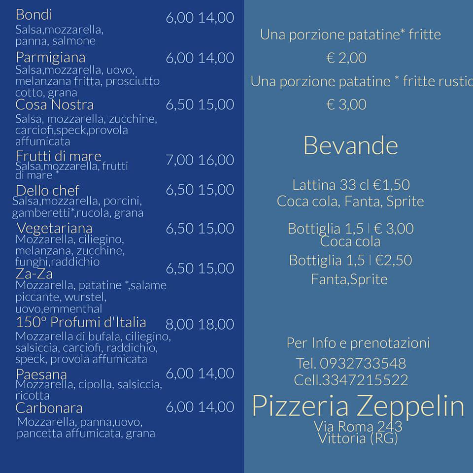 Menu di Pizzeria Zeppelin 