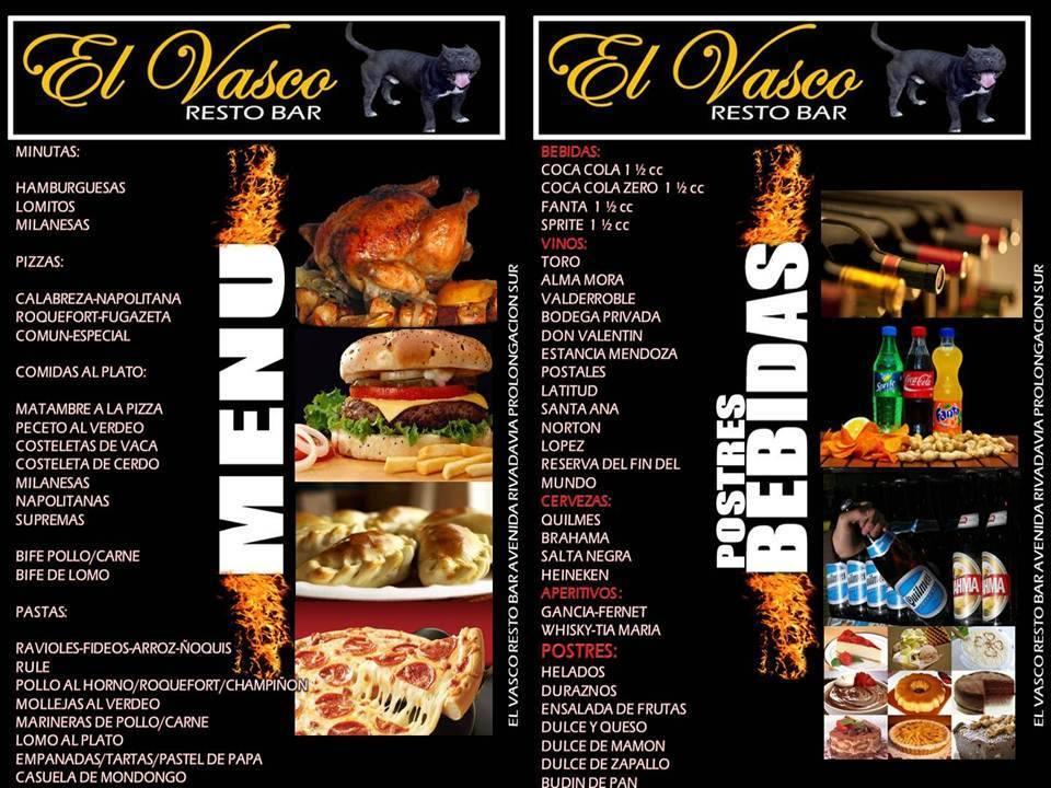 El VASCO RESTO BAR" menu