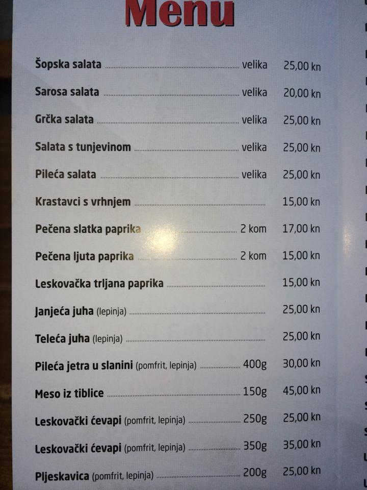 Menu di Grill Sarosa Cakovec 