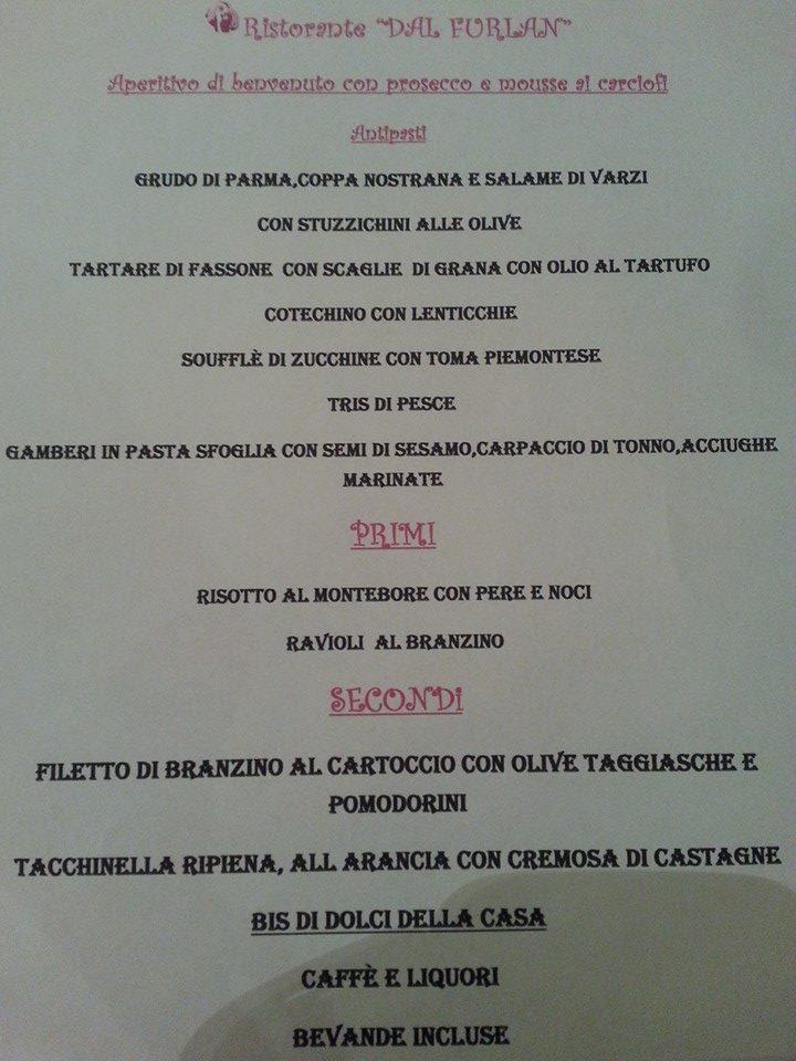 Menu di Albergo Ristorante dal Furlan 
