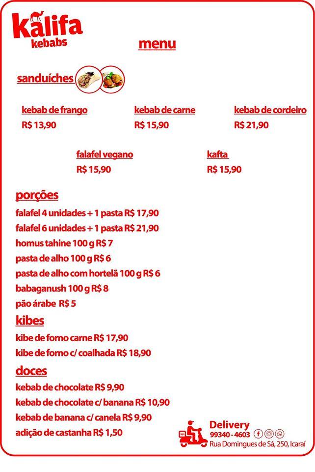 Kalifa Kebabs cardápio