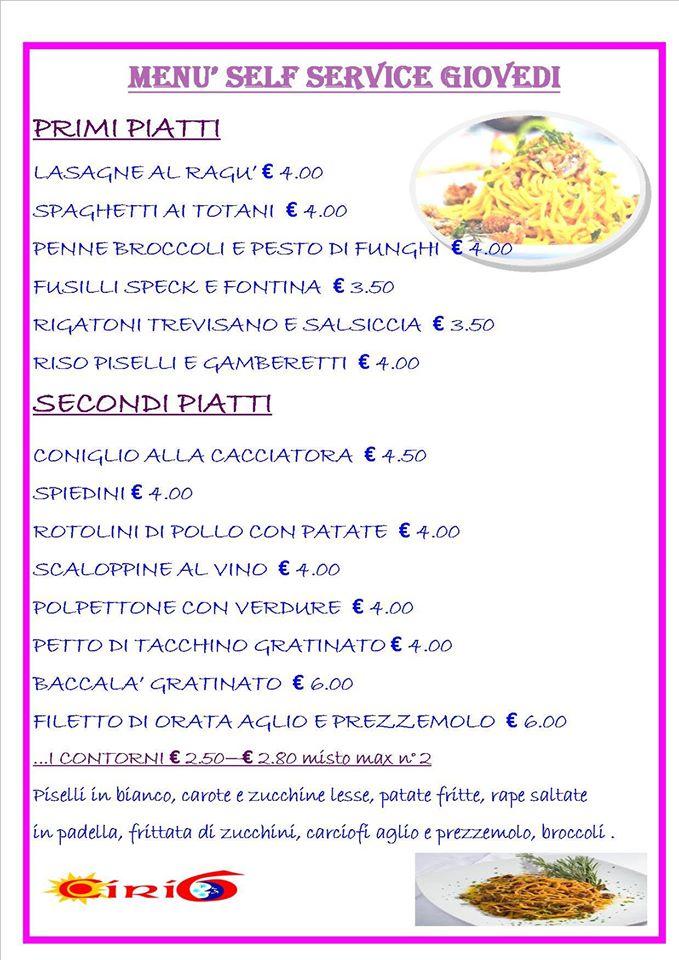 Menu di Cirisei Rosignano Solvay 