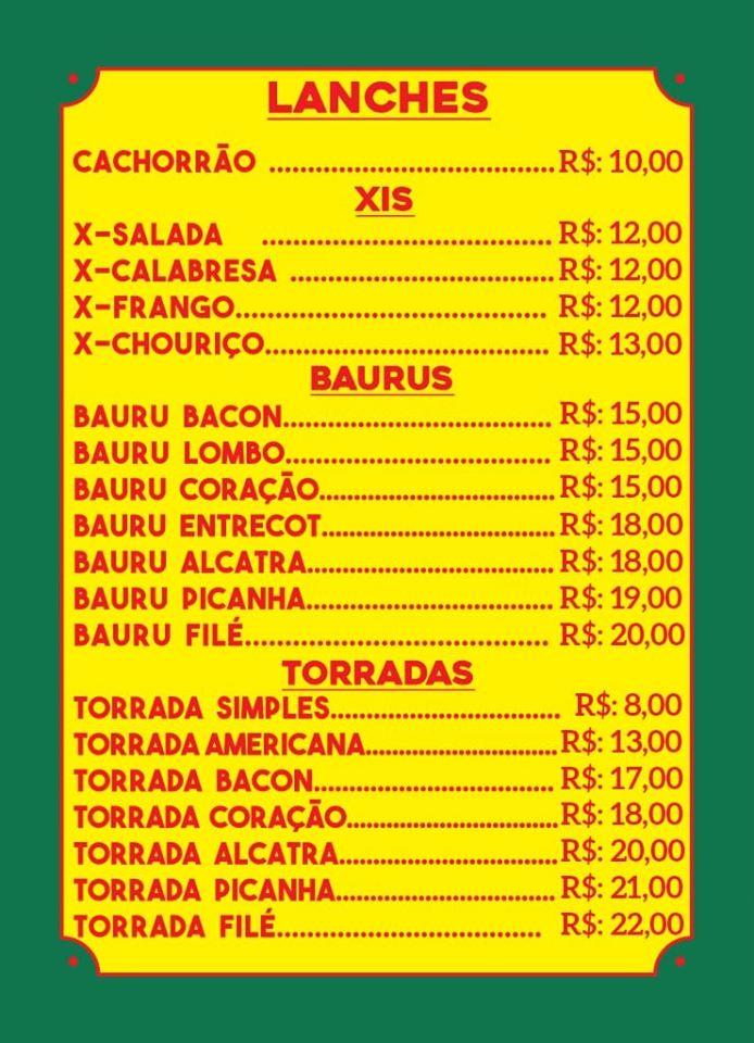 Carta de BiBi lanches Rio Grande RS