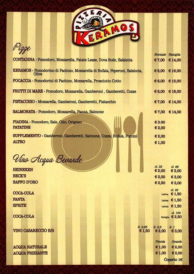 Menu di Pizzeria Keramos 